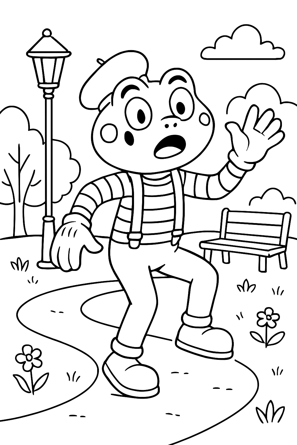 mime frog performing invisible staircase in park