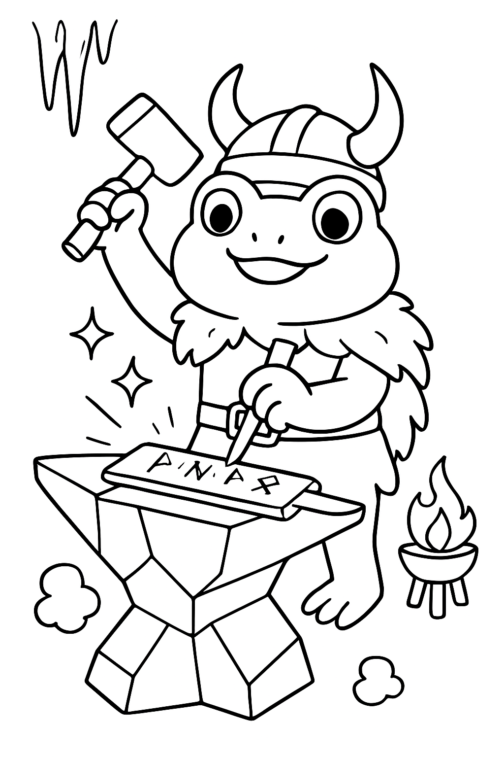 viking frog forging runes on icy anvil