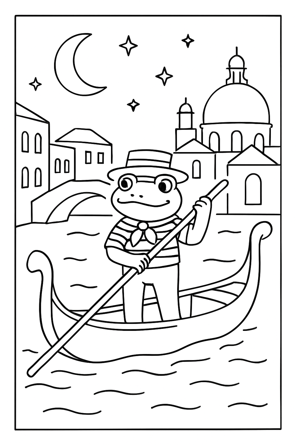gondolier frog gliding through Venetian moonshadows