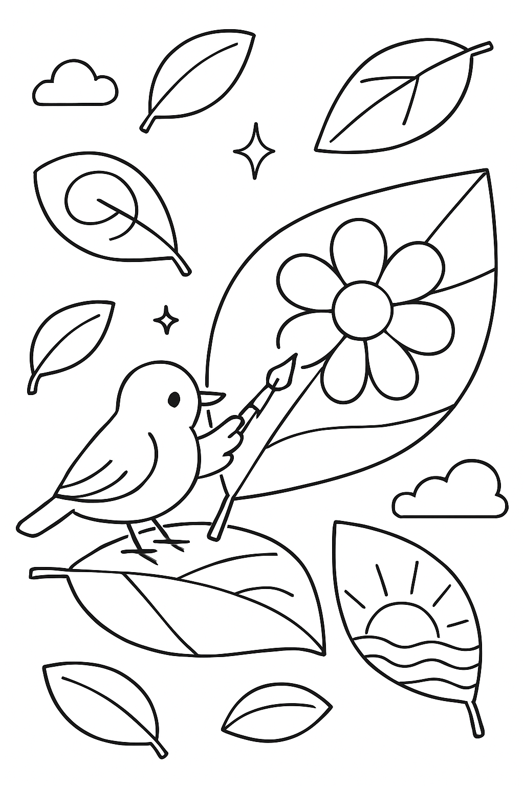 bird painting murals on floating leaves