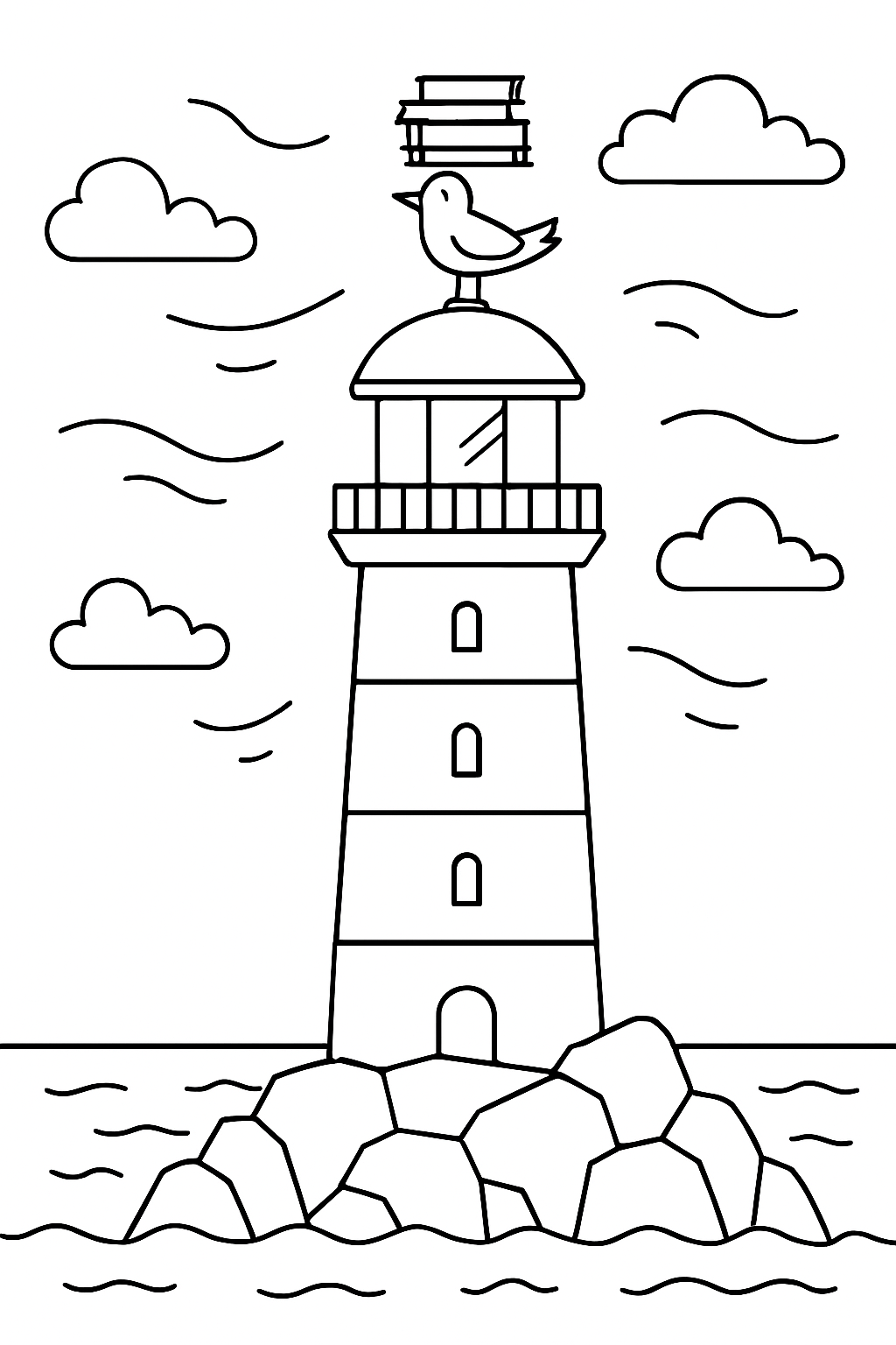 bird balancing books atop a windy lighthouse