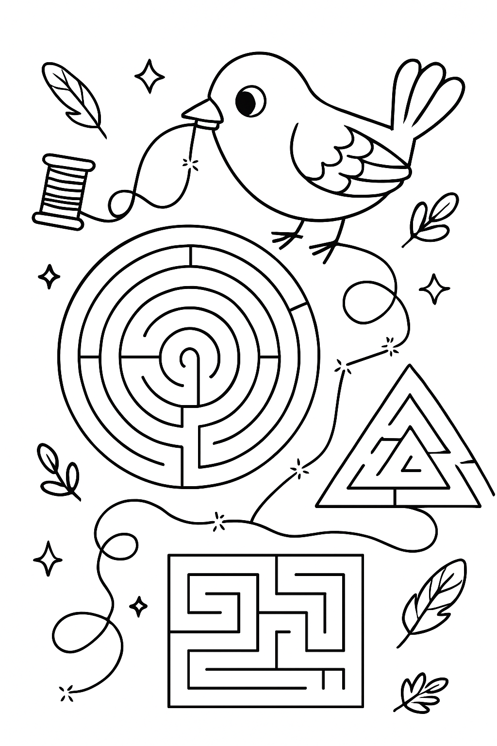 bird mapping labyrinths with golden thread