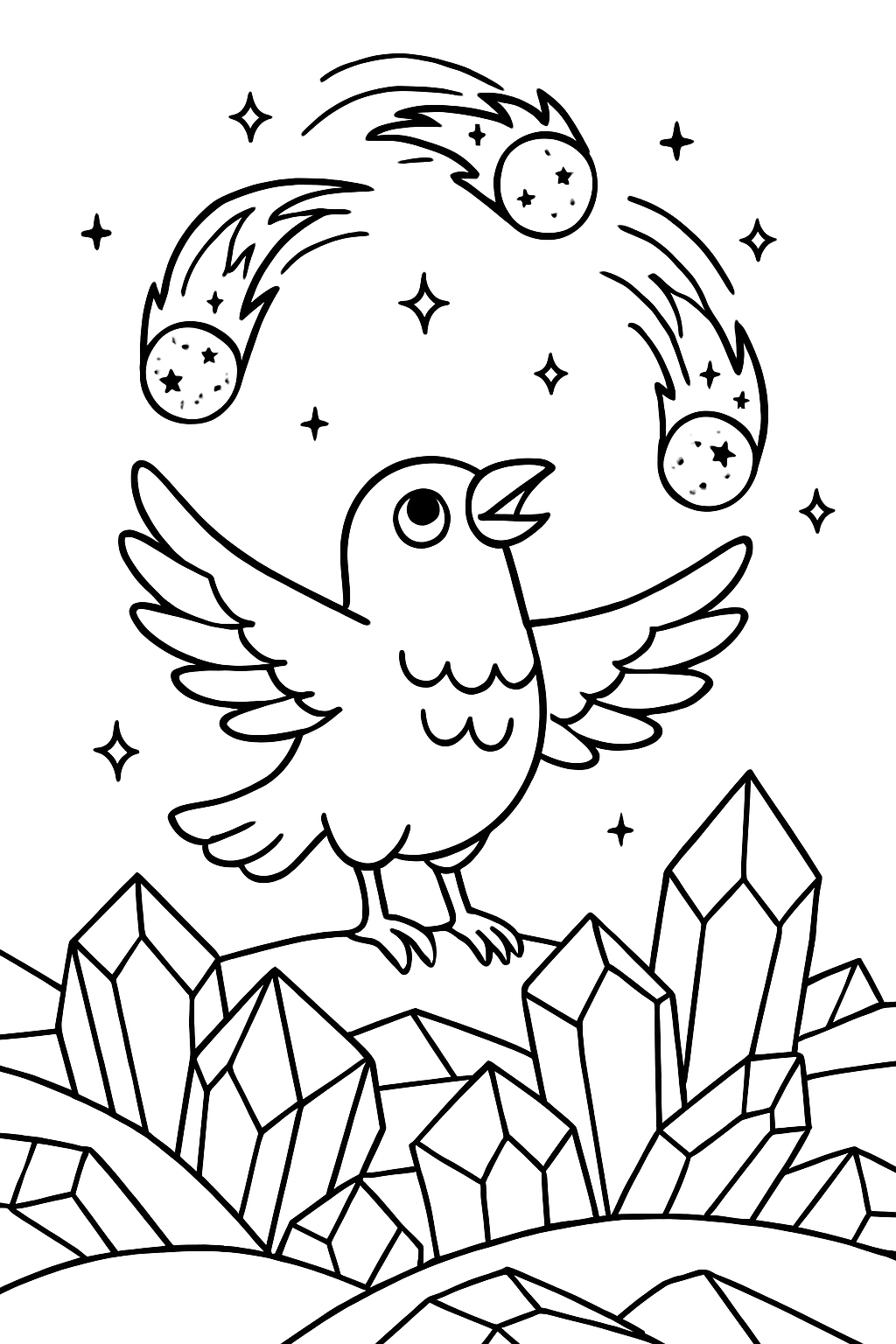 bird juggling comets over crystal dunes