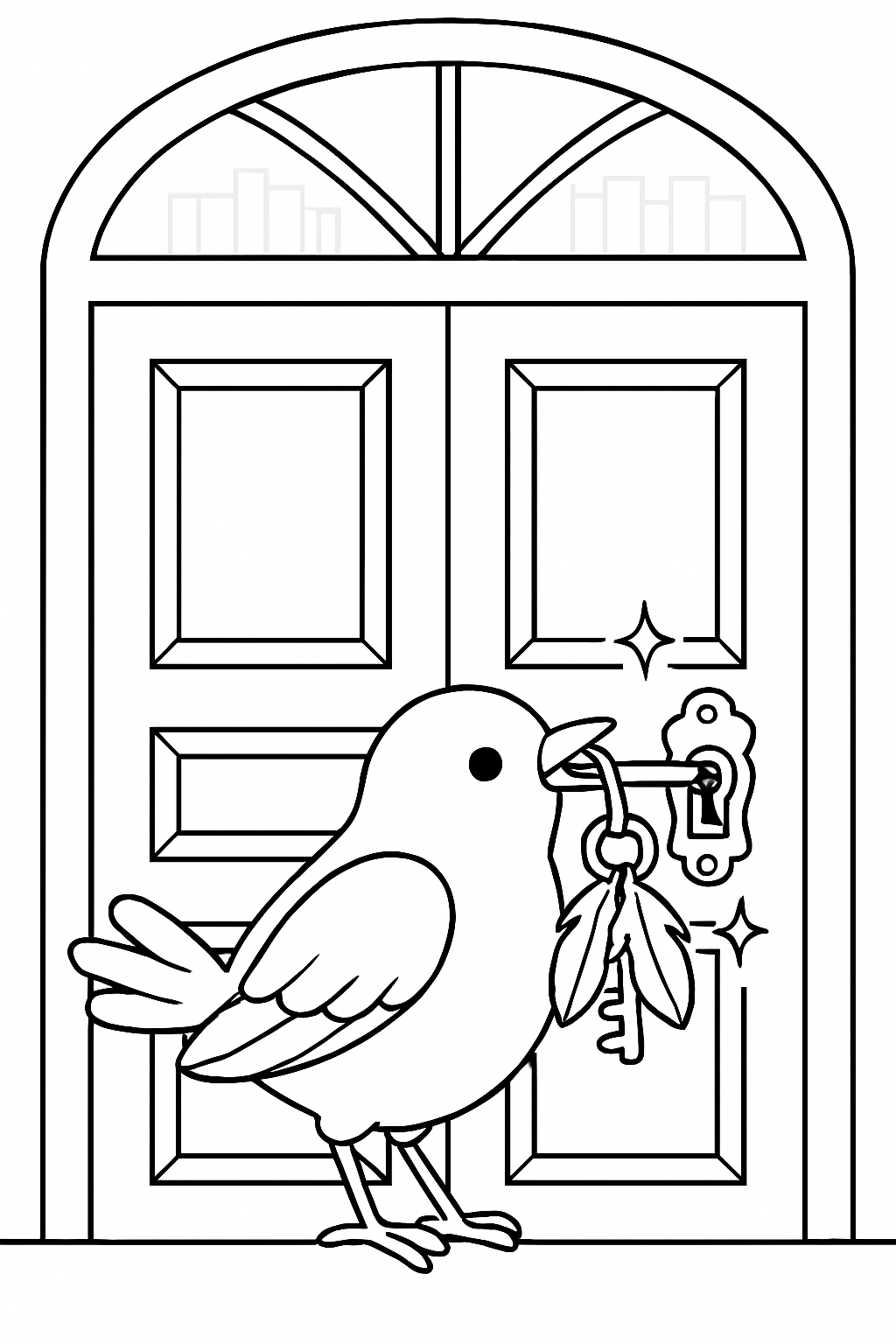 bird unlocking library doors with feather keys