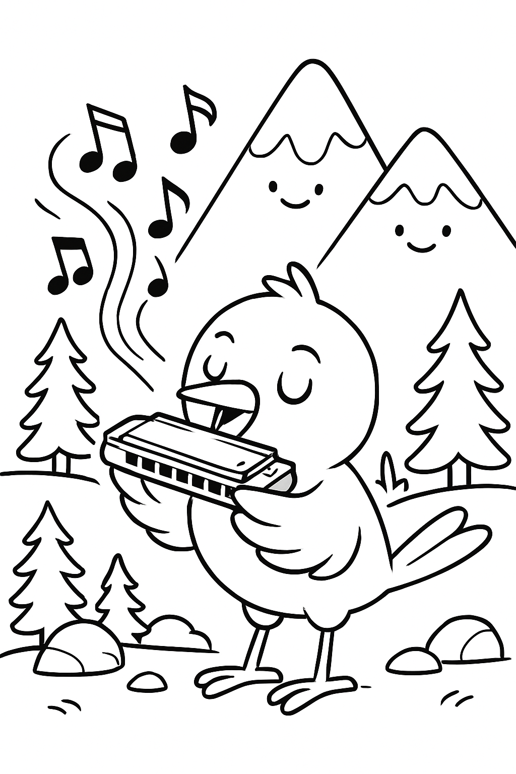 bird serenading mountains with silver harmonica