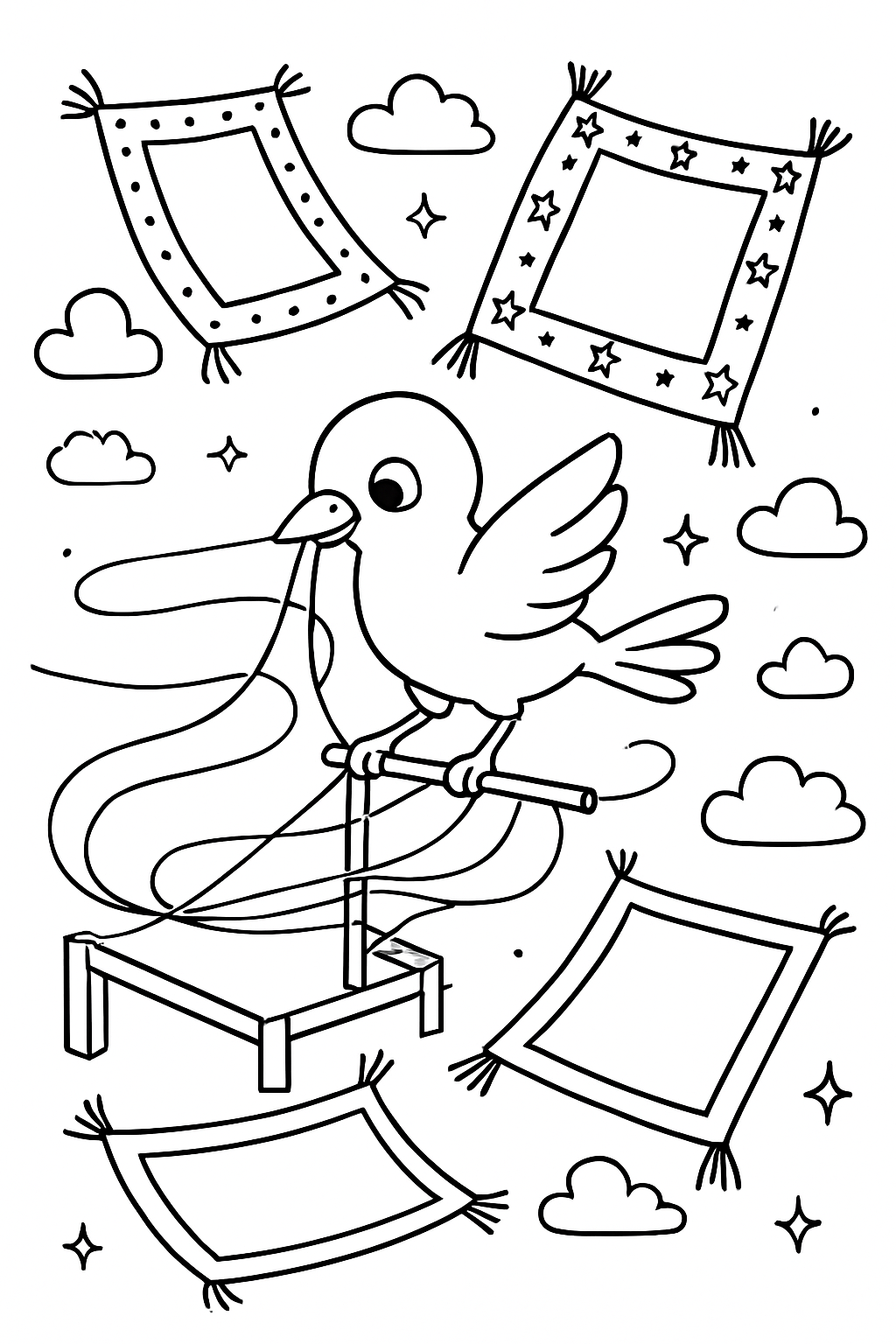 bird spinning spider-silk into flying carpets