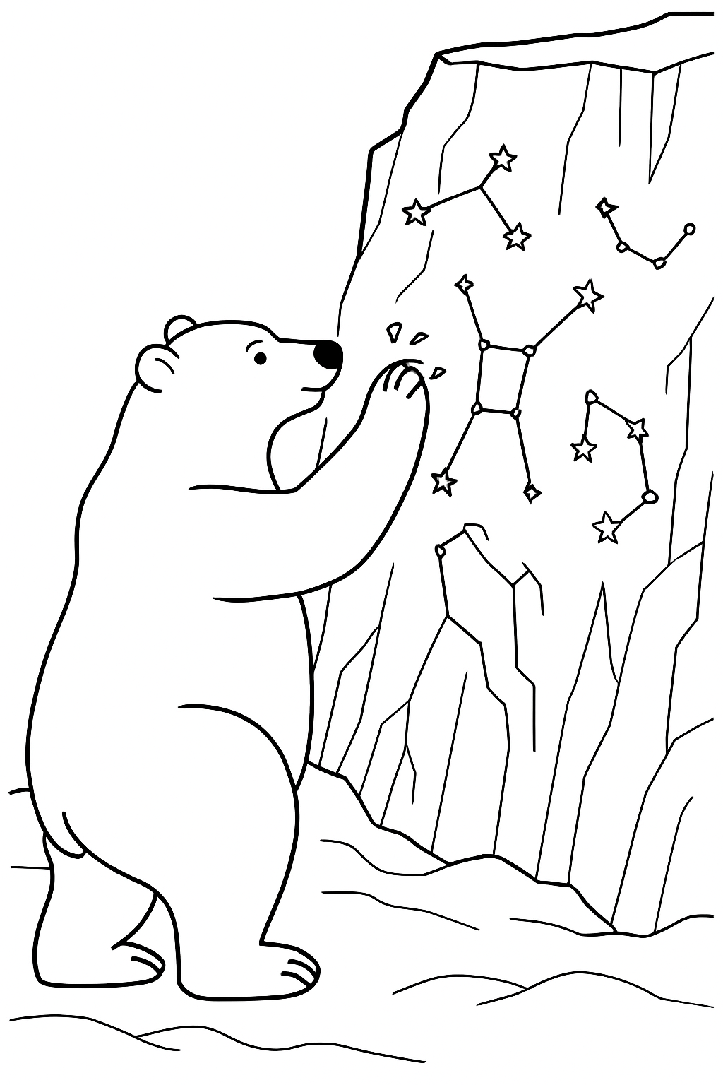 bear carving constellations into icy cliffside