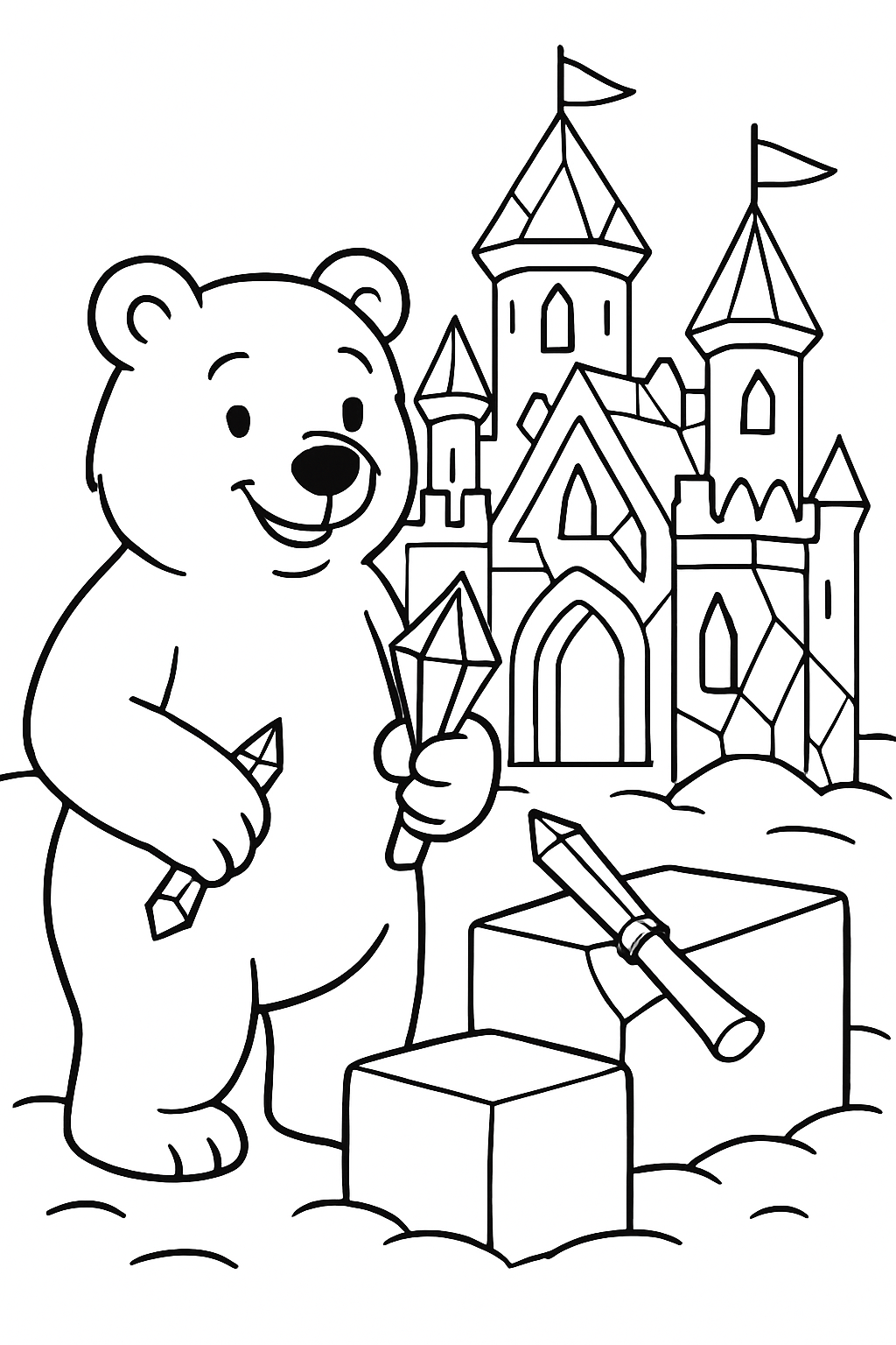 bear sculpting snow palace with crystal chisels