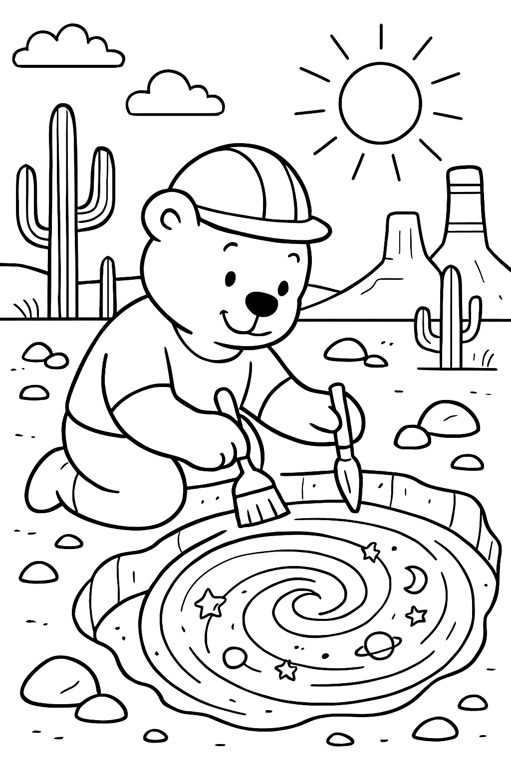 bear excavating fossil galaxy in desert badlands